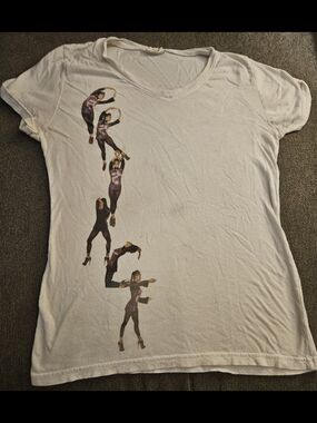 Bay Island White V-Neck Tee with Vertical Dancer Print